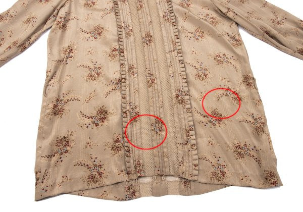 PINK HOUSE Silk Flower Print Mesh Panel Blouse Beige Size M