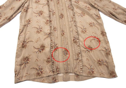 PINK HOUSE Silk Flower Print Mesh Panel Blouse Beige Size M