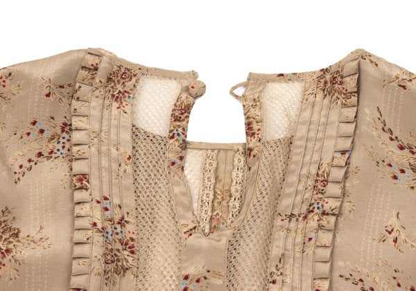 PINK HOUSE Silk Flower Print Mesh Panel Blouse Beige Size M