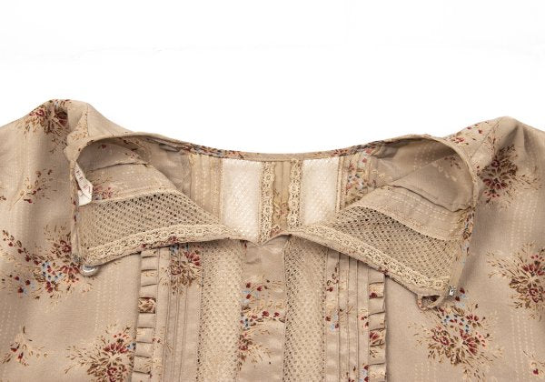 PINK HOUSE Silk Flower Print Mesh Panel Blouse Beige Size M