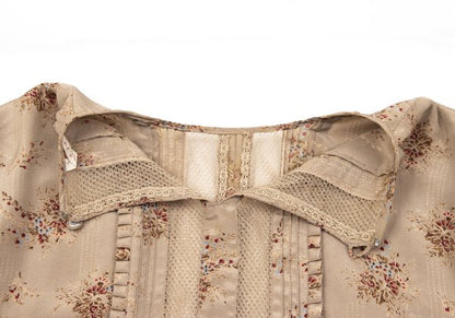 PINK HOUSE Silk Flower Print Mesh Panel Blouse Beige Size M