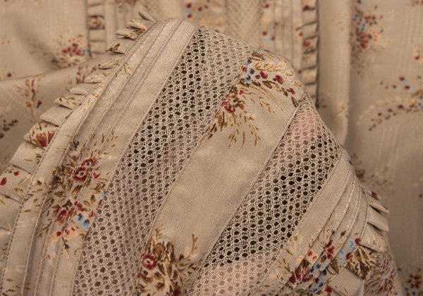 PINK HOUSE Silk Flower Print Mesh Panel Blouse Beige Size M
