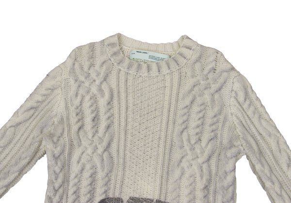 Off-White Wool Logo Print Cable Knit Sweater Off-Gray Size M