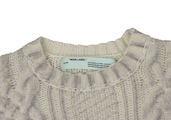 Off-White Wool Logo Print Cable Knit Sweater Off-Gray Size M