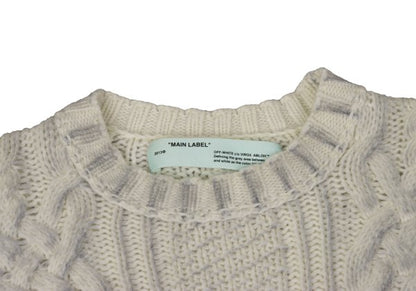 Off-White Wool Logo Print Cable Knit Sweater Off-Gray Size M
