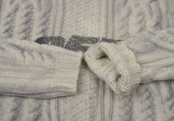 Off-White Wool Logo Print Cable Knit Sweater Off-Gray Size M