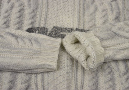 Off-White Wool Logo Print Cable Knit Sweater Off-Gray Size M