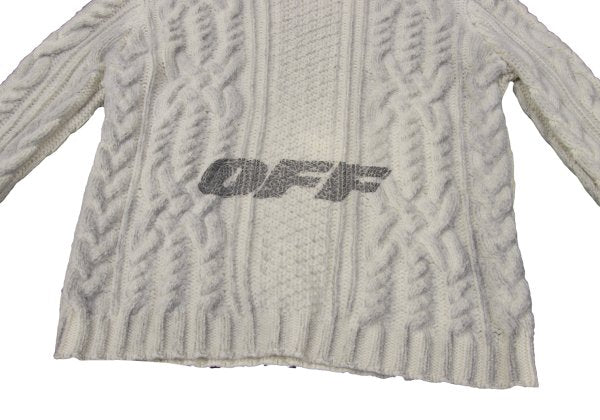 Off-White Wool Logo Print Cable Knit Sweater Off-Gray Size M