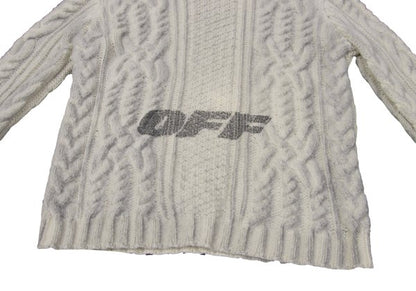 Off-White Wool Logo Print Cable Knit Sweater Off-Gray Size M