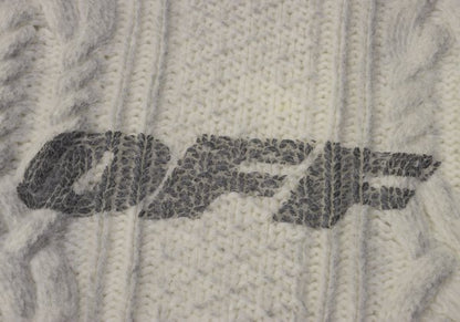 Off-White Wool Logo Print Cable Knit Sweater Off-Gray Size M