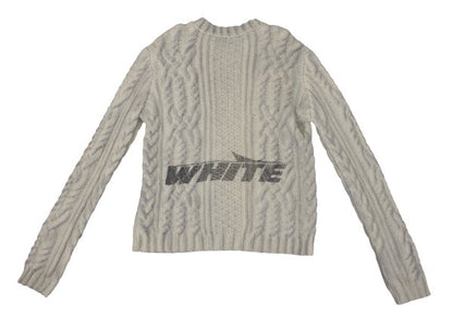 Off-White Wool Logo Print Cable Knit Sweater Off-Gray Size M