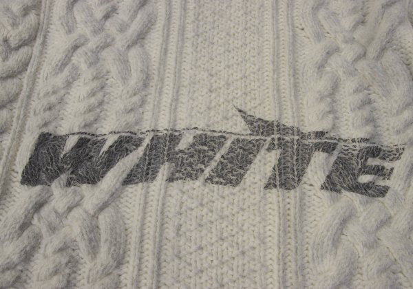 Off-White Wool Logo Print Cable Knit Sweater Off-Gray Size M