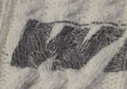 Off-White Wool Logo Print Cable Knit Sweater Off-Gray Size M