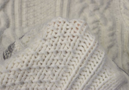 Off-White Wool Logo Print Cable Knit Sweater Off-Gray Size M