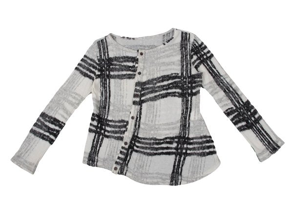 Y's Cotton Wool Check Cardigan Black White Size 2