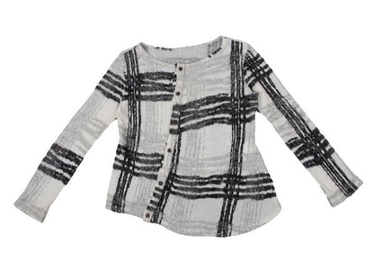 Y's Cotton Wool Check Cardigan Black White Size 2