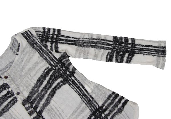 Y's Cotton Wool Check Cardigan Black White Size 2
