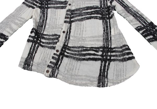 Y's Cotton Wool Check Cardigan Black White Size 2