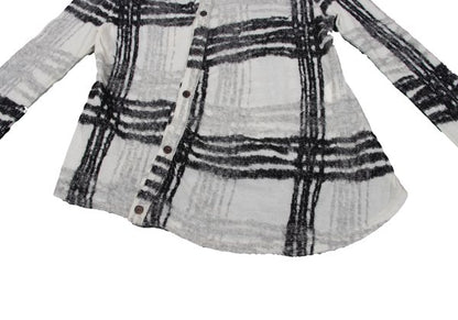Y's Cotton Wool Check Cardigan Black White Size 2