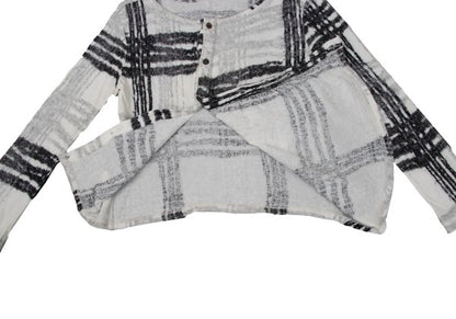 Y's Cotton Wool Check Cardigan Black White Size 2