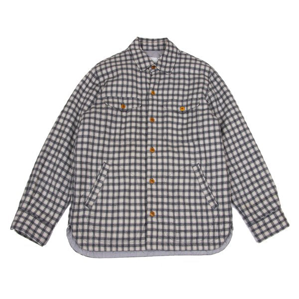 Papas Lined Quilted Check Flannel Shirt Gray Beige Size M