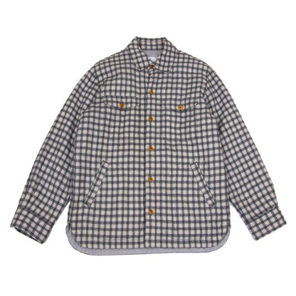 Papas Lined Quilted Check Flannel Shirt Gray Beige Size M