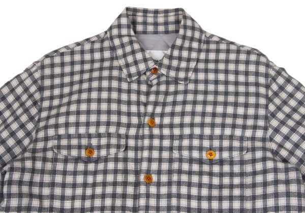 Papas Lined Quilted Check Flannel Shirt Gray Beige Size M