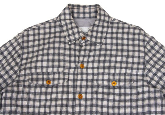 Papas Lined Quilted Check Flannel Shirt Gray Beige Size M
