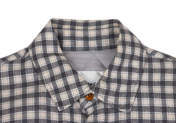 Papas Lined Quilted Check Flannel Shirt Gray Beige Size M