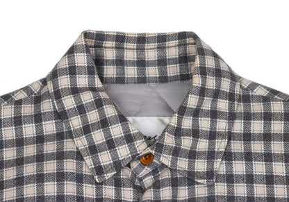 Papas Lined Quilted Check Flannel Shirt Gray Beige Size M