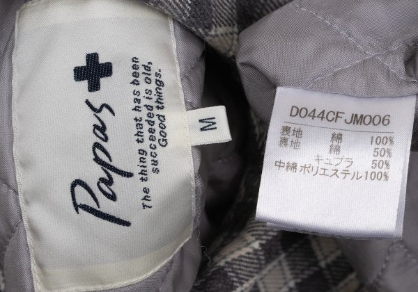 Papas Lined Quilted Check Flannel Shirt Gray Beige Size M