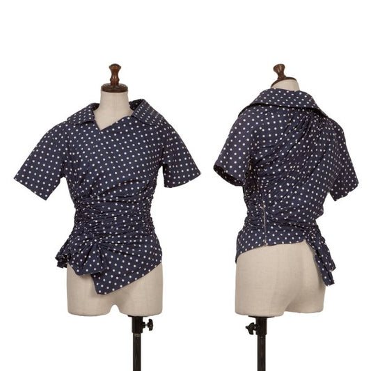 COMME des GARCONS Dot Print Gathered Blouse Blue Size SS