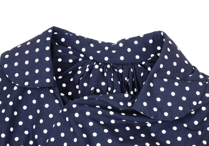 COMME des GARCONS Dot Print Gathered Blouse Blue Size SS