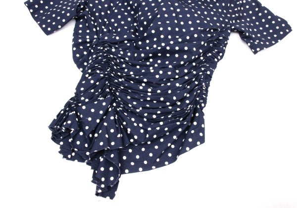 COMME des GARCONS Dot Print Gathered Blouse Blue Size SS