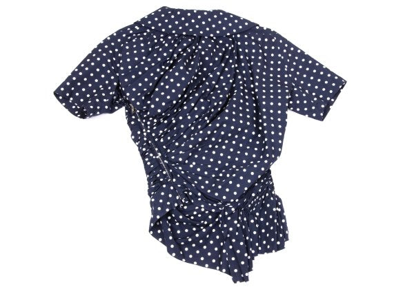 COMME des GARCONS Dot Print Gathered Blouse Blue Size SS