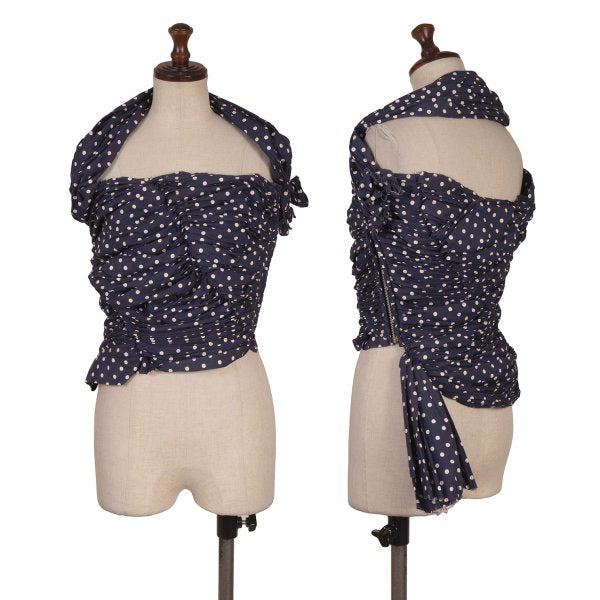 COMME des GARCONS Dot Print Gathered Blouse Blue Size SS