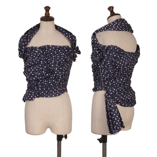 COMME des GARCONS Dot Print Gathered Blouse Blue Size SS