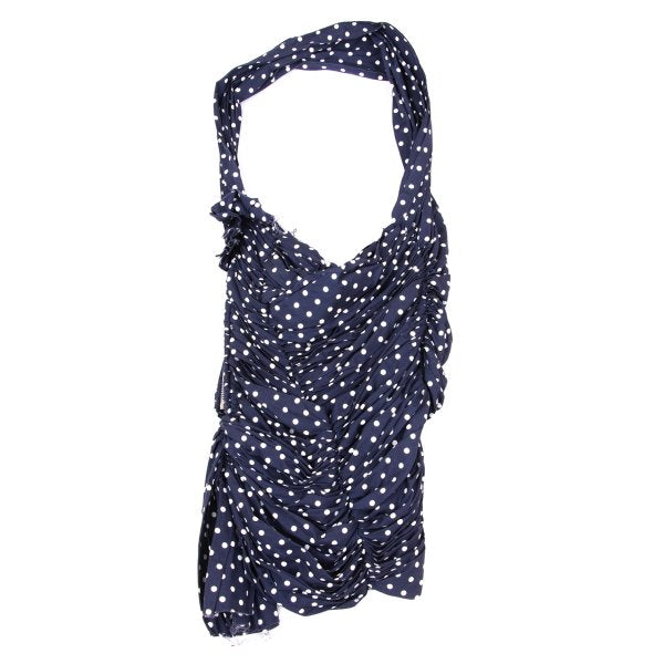 COMME des GARCONS Dot Print Gathered Blouse Blue Size SS
