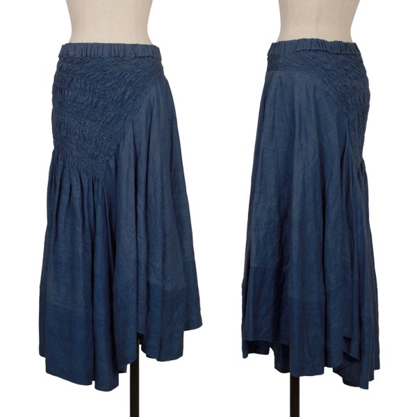 COMME des GARCONS Linen Shirred Flare Skirt Navy Size M
