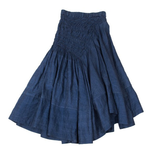 COMME des GARCONS Linen Shirred Flare Skirt Navy Size M