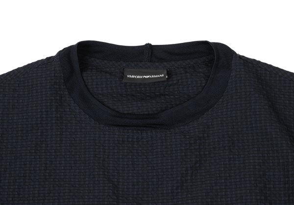 EMPORIO ARMANI Poly Seersucker Check T-Shirt Navy Size S
