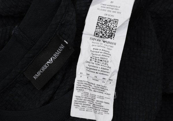 EMPORIO ARMANI Poly Seersucker Check T-Shirt Navy Size S