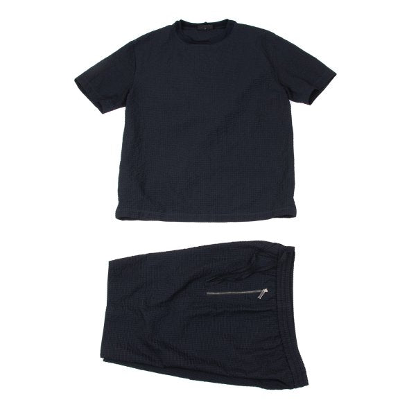 EMPORIO ARMANI Polyester Seersucker Shorts Navy Size 44