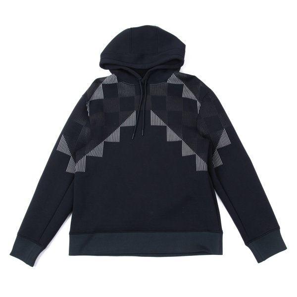 EMPORIO ARMANI Line Check Print Pullover Hoodie Navy Size S
