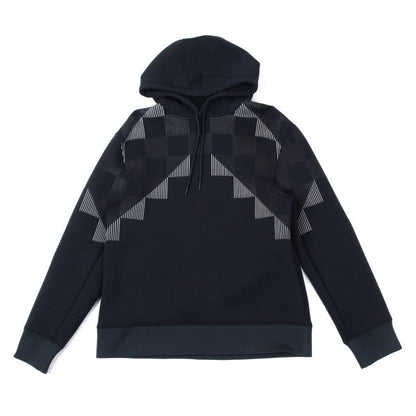 EMPORIO ARMANI Line Check Print Pullover Hoodie Navy Size S
