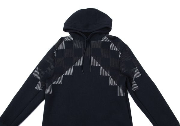 EMPORIO ARMANI Line Check Print Pullover Hoodie Navy Size S