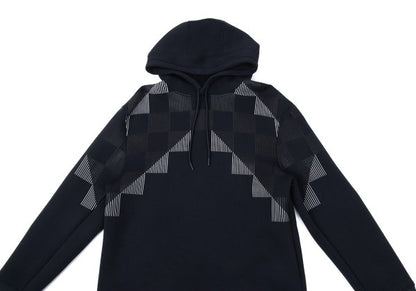 EMPORIO ARMANI Line Check Print Pullover Hoodie Navy Size S
