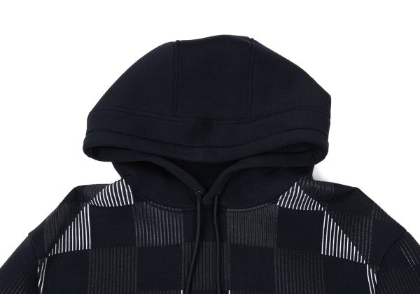 EMPORIO ARMANI Line Check Print Pullover Hoodie Navy Size S
