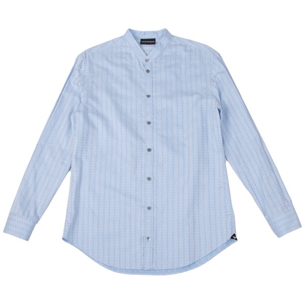 EMPORIO ARMANI Cotton Jacquard Band Collar Shirt Blue Size S