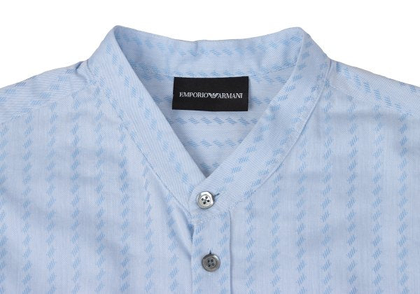 EMPORIO ARMANI Cotton Jacquard Band Collar Shirt Blue Size S